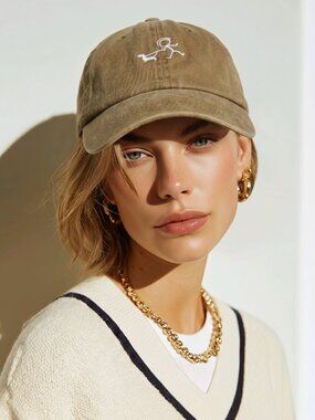 Taking a Dachshund for a Walk Denim Beige Ball Cap Hat - NWOT